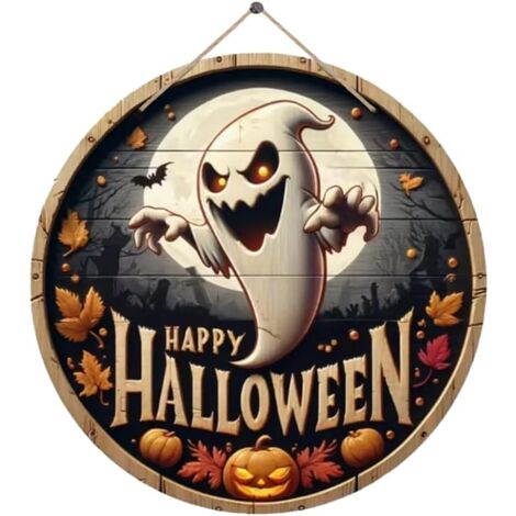 Halloween Geist Türschild Deko aus Holz, Happy Halloween, Willkommensschild Fröhliches Halloween Eingangstür