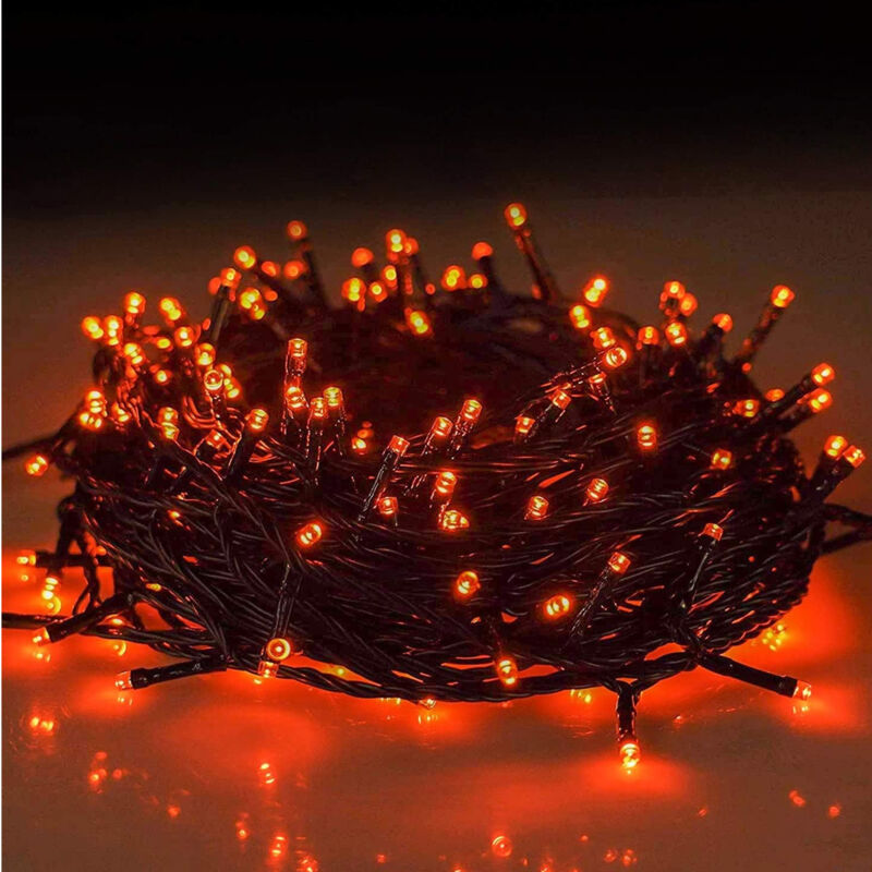 Halloween Guirlande LED Orange Connectable, 20M 200 LED Guirlande Lumineuse Étanche Extérieur Intérieur, Lumière Led 8 Mode, Guirlandes Lumineuses