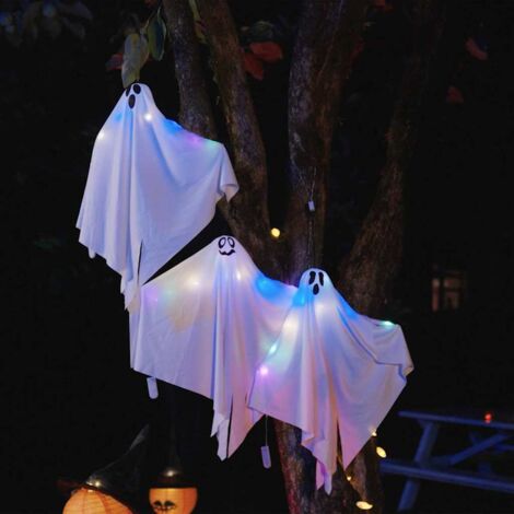 Halloween Hanging Ghost with 3 LEDs 3 pcs White Polyester vidaXL