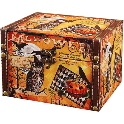 Halloween Holz Aufbewahrungsbox Muster Candy Box Mit Deckel Trick Oder Halter Dekoration Gruselig Für Kosmetik Kristall Organizer Halter Kofferraumorganizer Unter Dem Bett (B, 长16)
