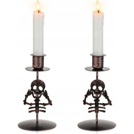 Halloween Kerzenhalter 2er Set Totenkopf schwarz Metall Deko