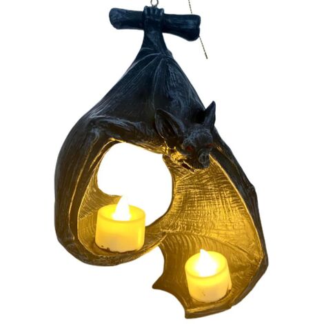Halloween-Kerzenhalter aus Kunstharz in Fledermausform – Hängende Dekoration für Garten, Terrasse oder Veranda