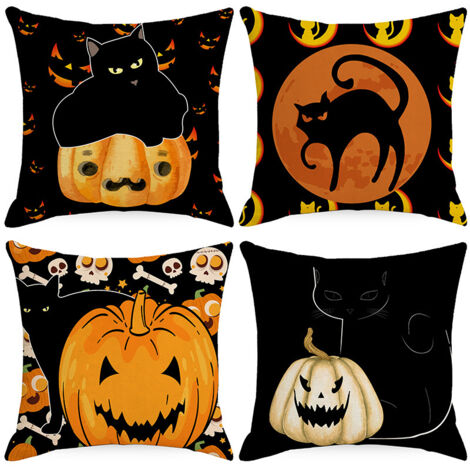 Halloween-Kissenbezug aus Leinen mit Kürbismuster, Kissenbezug für Zuhause (45x45 cm)