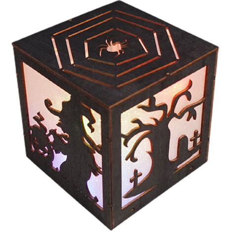 Halloween-Laterne aus Holz, Kürbis, Geist, Hexe – Partydekoration, Lichterkette