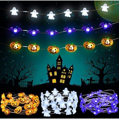Halloween-Lichterkette, 3er-Set thematisch passende Lichterketten mit 30 LEDs, Kürbis