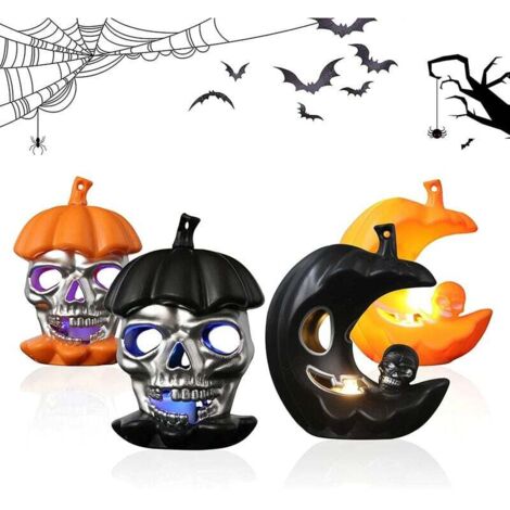 Halloween Lumineuses,4Pcs Lumières Décoratives d halloween Lumineuse Halloween à Piles Halloween LED Crâne et Lumière de Citrouille Décorations Halloween Squelette Crâne Lumières Bougies à Piles