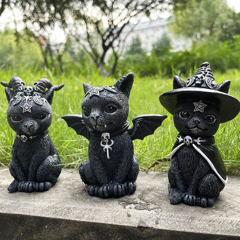 Halloween Magic Cat Resin Craft Ornament Animal Sculpture Gift Desktop Ornament Holiday Ornament (3pcs)