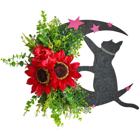 Halloween Moon Cat Garland Halloween Wreath Hanging Decoration for Halloween Party Home Farmhouse Porch Front Door Decor
