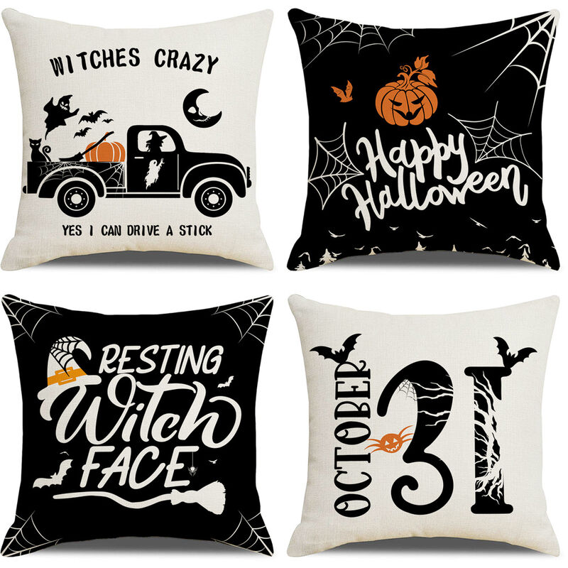 Halloween Pillow Covers 18 X 18 Set Of 4 Trick Or Treat Pumpkin Face Holiday Halloween Decoration Hug Cushion Covers For Sofa Couch