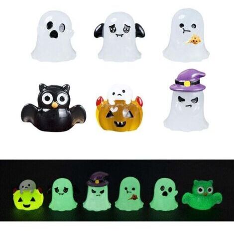 Halloween - Série de veilleuses fantôme hibou - Mini-éléments décoratifs pour paysage - Décoration centrale pour voiture - Éléments lumineux - 6