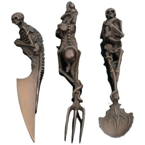 Halloween-Skelett-Besteckset aus Metall – Gabel, Löffel und Messer für Party- und Tischdekoration