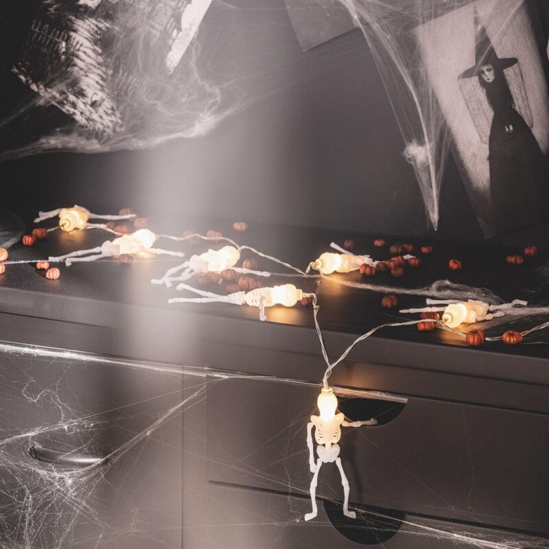 Image of Ghirlanda led Scheletri di Halloween con Batteria 1,65m Bianco Caldo 2700K Bianco