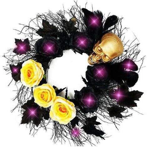 Halloween Skull Black Rose and Maple Leaf Wreath (Section A)