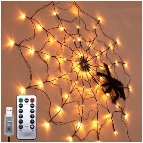 Halloween Spinnennetz Lichter USB 8 Modi Wandnetz für gruselige Dekoration Girlande,A