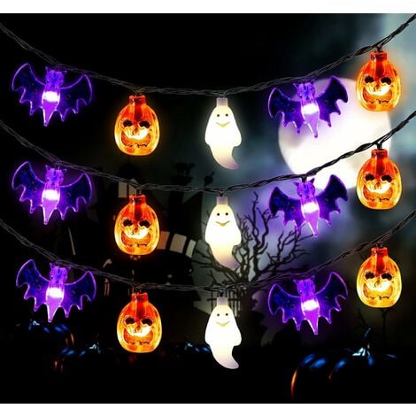 Halloween String Lights Battery Operated 20 Feet 30 LED Pumpkin Bat Ghost Lights with Timer - 8 Lighting Modes Halloween Decor Lights