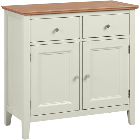 Hallowood Clifton Oak Top Off White Painted Small Sideboard | Compact Storage Wooden Cabinet Dresser Unit