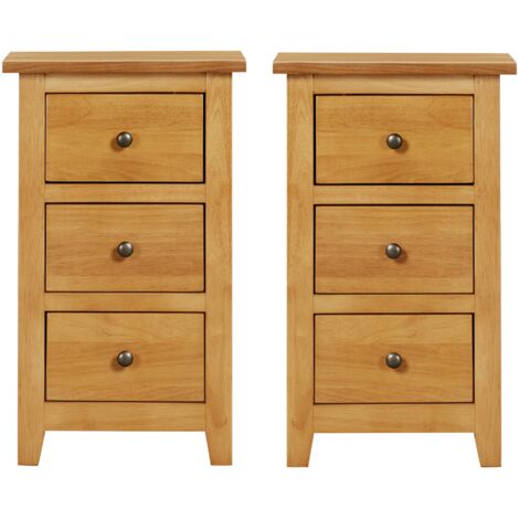 Hallowood Furniture Aston 3 Drawer Light Oak Bedside Tables Set of 2, Wooden Small Chest of Drawers for Living Room, Pre-Assembled Bedside Cabinet for Small Spaces