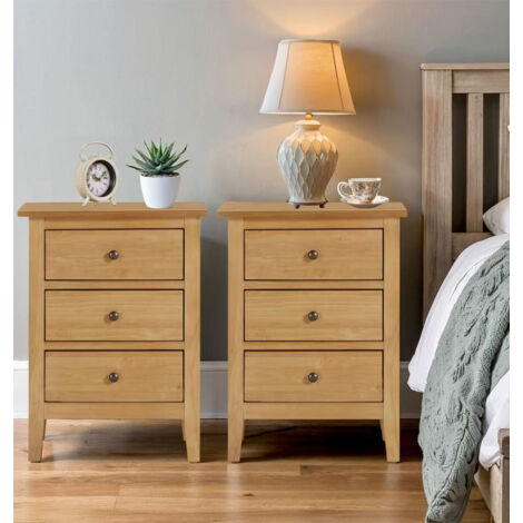 Hallowood Furniture Aston Bedside Table with 3 Drawers, Set of 2 Bedside Cabinet, Wooden Small Chest of Drawers for Bathrooms, Hallways, Dining Rooms Bedrooms and Living Room Furniture
