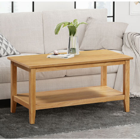 Hallowood Furniture Aston Coffee Table with Shelf, Rectangular Centre Living Room Tables, Wooden Light Oak TV Table with Storage, Ideal for Modern Dining, Lounge, Living Room Furniture