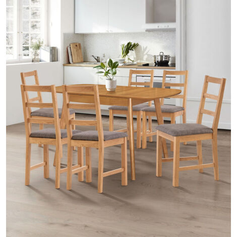 Hallowood Furniture Aston Extending Dining Table and Chairs Set 6, Butterfly Table and Steel Grey Fabric Chairs, Wooden Dining and Chairs, Kitchen Furniture Set for Home and Cafe
