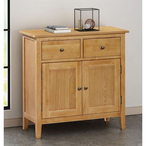 Hallowood Furniture Aston Oak Small Sideboard with 2 Drawers & Cupboard, Wooden Storage Cabinet with Adjustable Shelves, Ideal Sideboards for Living Room, Bedroom & Hallway