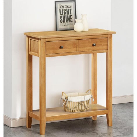 Hallowood Furniture Aston Oak Wide Console Table with One Large Drawer, Wooden Console Table with Shelf, Narrow Dressing Table, Telephone Table, Lamp Table, Hallway Table
