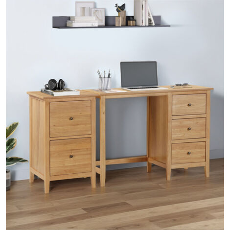 Hallowood Furniture Aston Office Desk and Filing Cabinet Set, Wooden Table with 3 Drawers and Cabinet with 2 Drawers, Vanity Desk, Bedroom Furniture Set, Perfect for Bedroom and Home Office