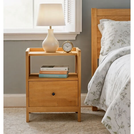 Hallowood Furniture Aston Side Table with 1 Drawer and Open Shelf, Lamp Bedside Table, Nightstand, Wooden Bedside Cabinet for Living Room and Bedroom