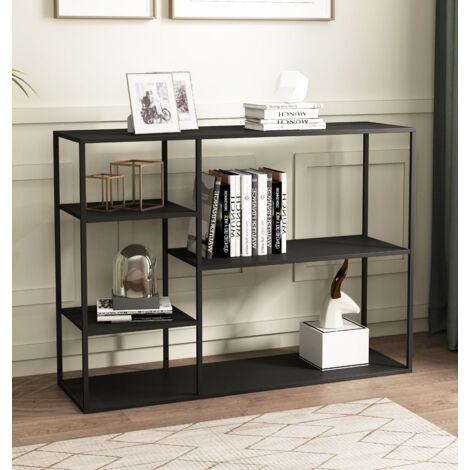 Hallowood Furniture Bewdley 120cm Display Unit with 3 Shelves, Black Metal Shelving Unit with Ample Storage, Metal Bookcase, Console Tables For Hallway Slim Design, Living Room Furniture