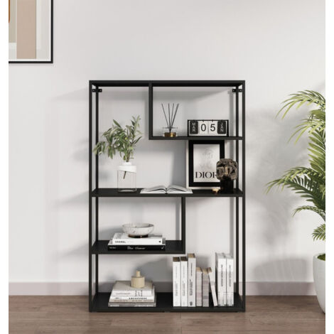 Hallowood Furniture Bewdley 126cm Large Display Unit with 4 Shelves, Black Metal Shelf, Tall Display Cabinet, Black Metal Bookcase, Sleek Office Shelving Unit for Living Room & Hallway