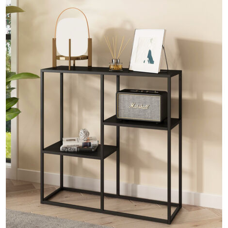 Hallowood Furniture Bewdley Black Metal Display Unit, Modern Black Bookcase, Minimalist Furniture, Freestanding Metal Shelf Unit for Living Room & Office