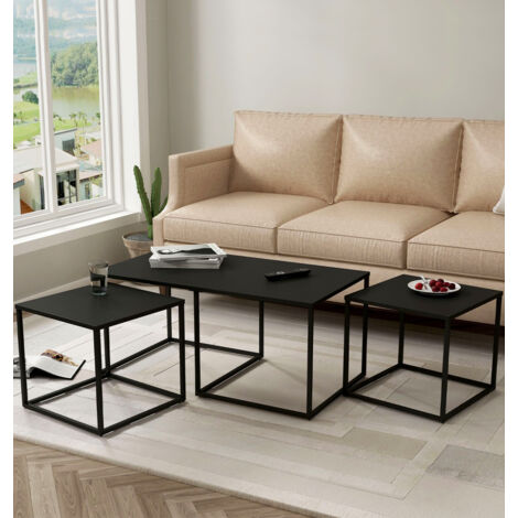 Hallowood Furniture Bewdley Black Nest of Tables, Metal Nest of Tables Set of 3, Industrial Style Coffee Table, Black Living Room Furniture Perfect for Sofa and Lounge Use