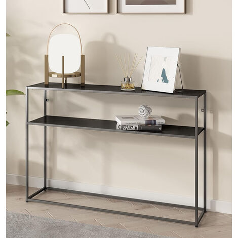 Hallowood Furniture Bewdley Large Black Console Table with Shelf, Narrow Metal Sofa Side/Dressing Table, Ideal Living Room, Lounge, Hallway or Bedside Tables with Ultra-Modern Design