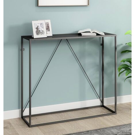Hallowood Furniture Bewdley Narrow Console Table, Modern Side Table with Powder Coated Metal Frame, Plant Stand, Telephone Table, Dressing Table for Bedroom, Black Side Table