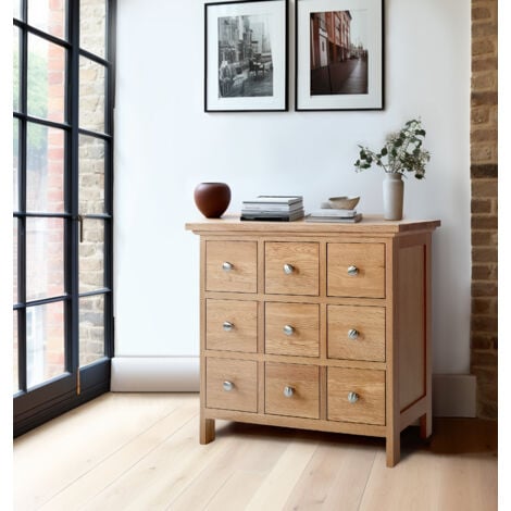 Hallowood Furniture Camberley Oak CD Storage Cabinet in Light Oak, Solid Wooden DVD Rack, DVD Cabinet with 9 Drawers, Media Storage, Storage Drawers for 207 CDs or 63 DVDs
