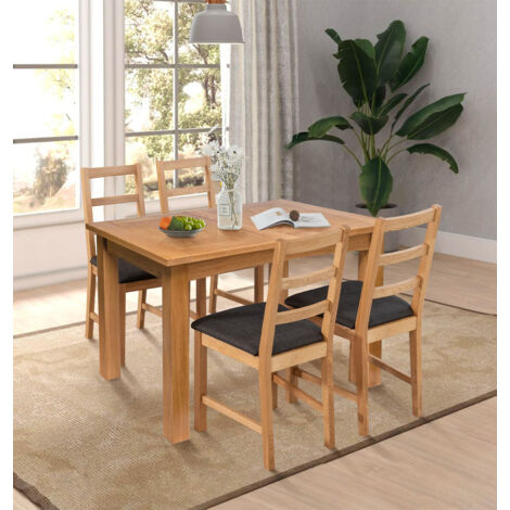 Hallowood Furniture Camberley Oak Dining Table and Chairs Set 4, Rectangular Wooden Butterfly Table and Chairs with Ladder Back and Charcoal Fabric Padded Seats for Home or Café, Dining Set For 4