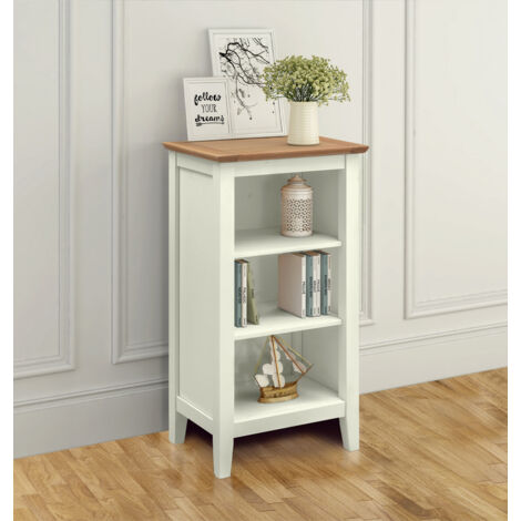 Hallowood Furniture Clifton Oak Painted Green Off White Small Bookcase, Solid Wooden Narrow Bookshelf with 2 Adjustable Shelves, Light Oak Top Book Shelf for Bedroom, Home Office, Living Room