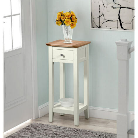 Hallowood Furniture Clifton Oak Tall Green Off White Console Table with Light Oak Top, Wooden Side Table with Drawer and Shelf, Narrow Telephone Stand for Hallway or Living Room
