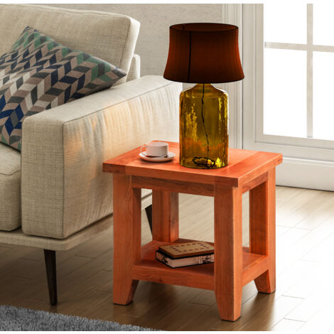Hallowood Furniture Cotswold Oak Side Table with Lower Shelf, Solid Small Wooden Coffee Table for Living Room or Bedroom, Oak Plant Stand for Hallway of Small Spaces