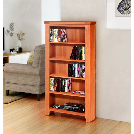 Hallowood Furniture Cotswold Oak Wide CD/DVD Storage Unit, 5-Tier Solid Wooden Media CD Rack, Holds 250CDs or 175DVDs, DVD/CD Tower, Trendy Oak Furniture for Living Room, Bedroom or Offices