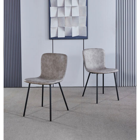Hallowood Furniture Cullompton Dining Chairs Set of 2, Modern Upholstered Taupe Faux Leather Dining Chairs with Solid Back and Sturdy Black Metal Legs for Home, Office and Cafe