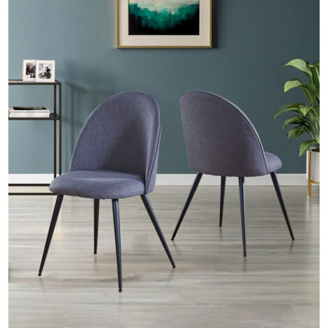 Hallowood Furniture Cullompton Dining Chairs Set of 2 Upholstered in Dark Grey Fabric with Sturdy Metal Legs, Curved Back Modern Kitchen Chairs for Dining Room, Home, Office and Cafe