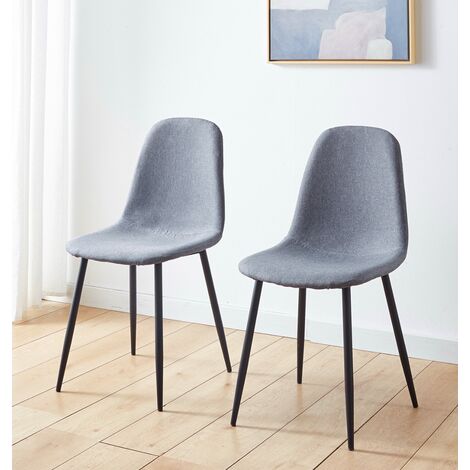 Hallowood Furniture Cullompton Dining Chairs Set of 2 with Black Metal Legs, Modern and Stylish Solid Back Dark Grey Kitchen Chairs in Fabric Upholstery for Home, Restaurant and Office