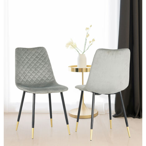 Hallowood Furniture Cullompton Dining Chairs Set of 2 with Black Metal Legs, Modern and Stylish Solid Back Silver Grey Dining Chairs in Velvet Fabric Upholstery for Home, Restaurant and Office