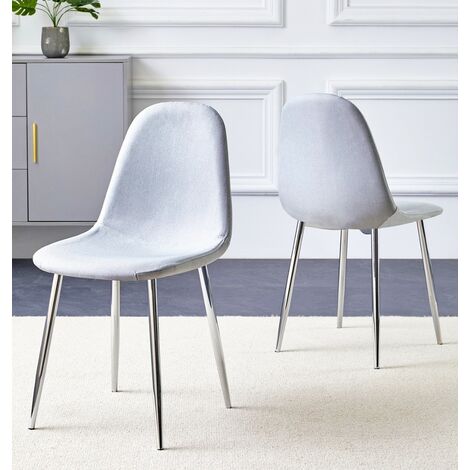 Hallowood Furniture Cullompton Dining Chairs Set of 2 with Silver Legs, Modern and Stylish Solid Back Light Grey Dining Chairs in Fabric Upholstery for Home, Restaurant and Office