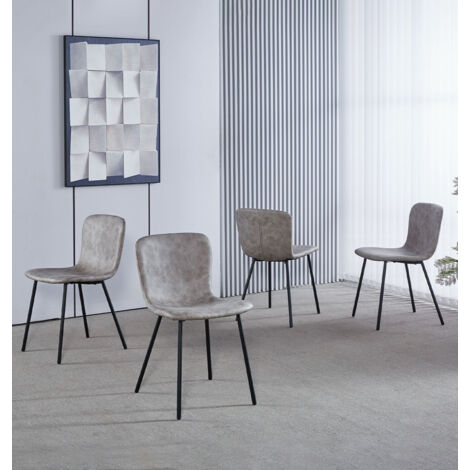 Hallowood Furniture Cullompton Dining Chairs Set of 4, Modern Upholstered Taupe Faux Leather Dining Chairs with Solid Back and Sturdy Black Metal Legs for Home, Office and Cafe