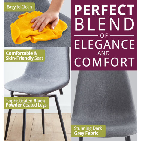 Hallowood Furniture Cullompton Dining Chairs Set of 4 with Black Metal Legs, Modern and Stylish Solid Back Dark Grey Dining Chairs in Fabric Upholstery for Home, Restaurant and Office
