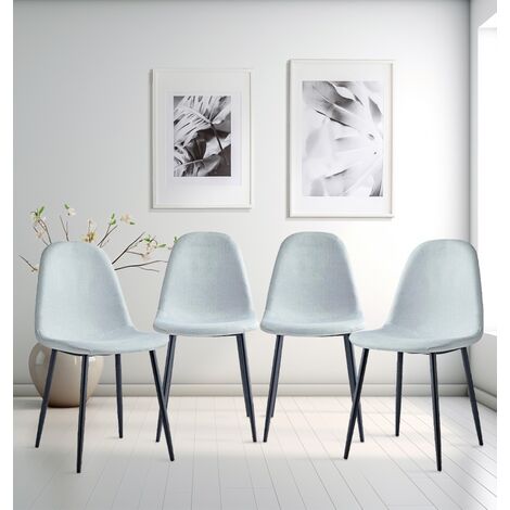 Hallowood Furniture Cullompton Dining Chairs Set of 4 with Black Metal Legs, Modern and Stylish Solid Back Light Grey Dining Chairs in Fabric Upholstery for Home, Restaurant and Office
