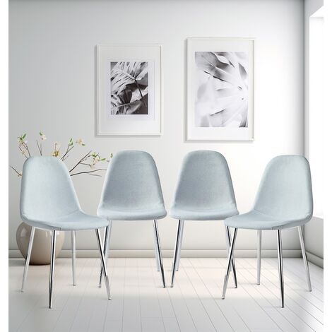 Hallowood Furniture Cullompton Dining Chairs Set of 4 with Silver Legs, Modern and Stylish Solid Back Light Grey Dining Chairs in Fabric Upholstery for Home, Restaurant and Office
