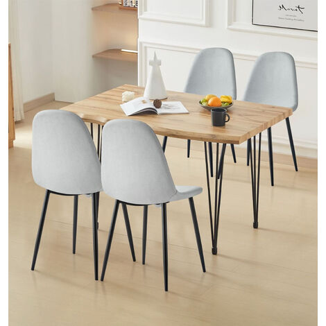 Hallowood Furniture Cullompton Dining Table and Chairs Set 4, Live Edge Effect Rectangular Kitchen Table (120cm) and Silver Grey Fabric Chairs, Dining Room Sets for Home or Office